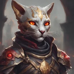 a tabaxi in necromancer armour with heterochromia gold and red eyes baldurs gate style with the skeleton army