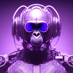 A beautiful portrait of a cyborg monkey purple neon color scheme, high key lighting, volumetric light high details psychedelic background