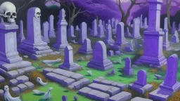 A purple haunted graveyard with ghosts designed in ancient Greek pottery painted by Zhang Lu