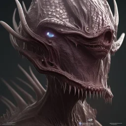 Evil humanoid alien with dark rough skin with scales, concept art, hyper realistic, photorealistic