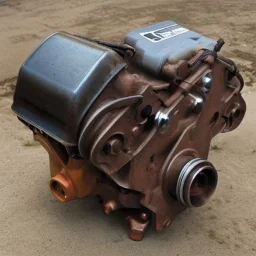 1 piston engine, rusty, old, big size, brown