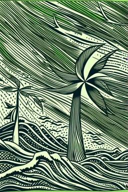 Linocut wind power