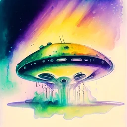 Make an Alien spaceship beaming, watercolour painting