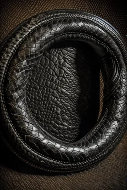 ouroboros made of black ink, leather background covering the whole image