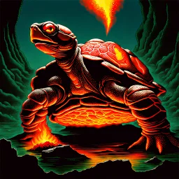 90's fantasy tcg art of a molten lava turtle