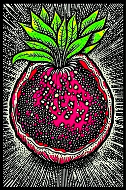 Vintage pop art style, pomegranate fruit open