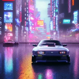 realistic fast and the furious toyota supra; in an alternate universe in tokyo; cyberpunk; realistic; rain; neon signs; 8k quality,