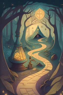 an illustration of a magical path with a wage covered fortune teller