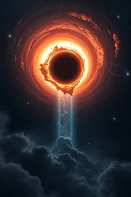 A huge cigar shape interstellar coming out an Intense worm Hole explosion in deep space. Wormhole apocalypse wipes out Universe. Worm-hole collision explodes in outer space. Epic galaxy with growing black hole. Cinematic interstellar