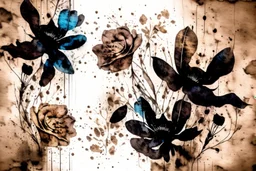 double exposure, merged layers, painted and burned burlap, beautiful collection of flowers, melting watercolor and black ink outlines on wet paper, soft, shading strokes, in sunshine, ethereal, otherwordly, cinematic postprocessing, bokeh, dof