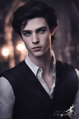 teenager handsome elven, with long pointed ears and blue eyes