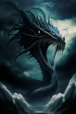 leviathan demon huge long abyssal dark seprent monster beast sky snake