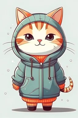 sweet illustration of a cute cat in a coat, in a cartoon style