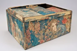 a box for storing things with beautiful drawings a lot of colours, detailed