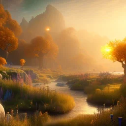 beautiful golden transparent landscape very etheric and cosmic, delicate colors, ultra sharp focus, 8k, unreal engine 5, extremely sharp detail, light effect, soft light atmosphere, smooth, full of details