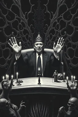 trump as goth in the style of Giger and Escher