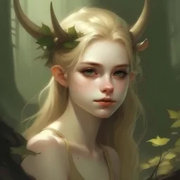 pretty girl, aged 19, blonde, conventionally attractive, dreamy, faun, satyr