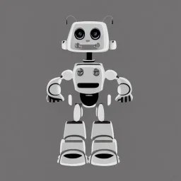 Drawing of a small realistic and nice looking robot infront of a clean background.