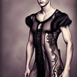 Russian short hair beautiful guy boyish boylike wide hips round hips shortcut in black girlish lacy nightgown in black magic room