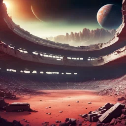 The ruins of a stadium on a distant planet