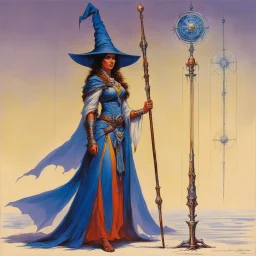 ConceptSheet [by Bruce Pennington]: woman wizard and her long rod with AD&D statistics