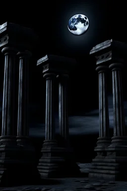 support pillars, three pillars, monument, moon, gothic, darkness