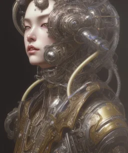 realistic detailed face portrait of one handsome futuristic geisha with element of alien cyberpunk armor by ayami kojima, amano, greg hildebrandt, alphonse mucha, and mark brooks, male, masculine, art nouveau, cyberpunk, neo - gothic, gothic, character concept design