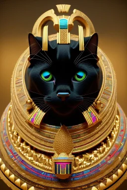 kente scene, Black Egyptian Cat, jewelry, realistic, thread, embroidery, octane render, high detail