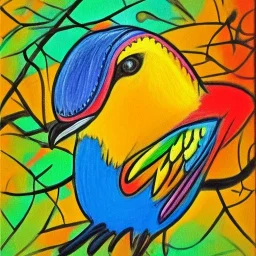  colorful bird in golden cage painting crayon