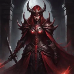 Deep within the forsaken crypts, The Demon’s Warden stands as the final barrier between darkness and ruin. Clad in unholy armor, her crimson cloak billows through the dank corridors, her twin blades gleaming with the light of long-forgotten power. Before her, a swarm of feral demons snarls and claws, but they dare not advance. Her helm, adorned with the curved horns of a conquered beast, hides the scars of a thousand battles. She is the keeper of this ancient prison, cursed to guard its depths f