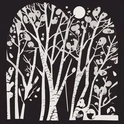 Vector shirt design, simple vector art with black outline. Choccy Milk Nice with the full moon and the trees creeping in from the sides. black background.