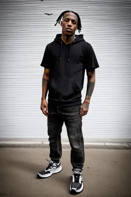 Mann. Beschreibung: Er war ein junger schwarzer Mann, etwa 1,80 m groß, schlanke bis athletische Statur. Sein Gesicht war schmal, mit hohen Wangenknochen und ausdrucksstarken Augen, die oft ernst oder konzentriert wirkten. Er trug meist kurze Dreadlocks oder Cornrows, manchmal auch mit Haarverlängerungen, und hatte mehrere Gesichtstattoos, unter anderem unter dem Auge und an der Schläfe, die ihn sofort erkennbar machten. Sein Stil war oft streetwear-lastig, also Hoodies, T-Shirts, Jeans, Sneake