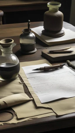 Blank paper on a desk and inkwell from the 12th century