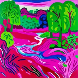 A magenta prairie with a river painted by Henri Matisse
