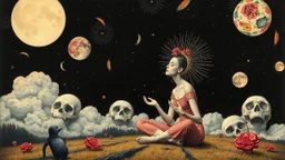 suggestive meditation,, collage, pop surrealism, dark