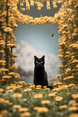 insane extruded diorama of a black cat multiplied by a hundred subdivided Daisiy bearings perfect details"