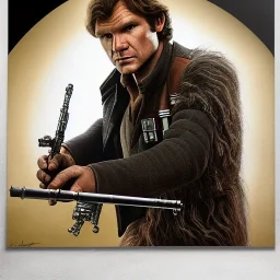 super photorealistic studio photo of Han Solo in star wars by Annie Leibovitz, intricate, headshot, highly detailed, sharp focus, cinematic lighting,