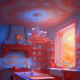 pixar style, realistic painting of a pretty housewife and a jar full with strawberry jam, kitchen in the background volumetric red and blue sky, flying environment and background, volumetric lighting, dramatic lighting, detailed digital painting, extreme dense and fine, anime, ornate, colour-washed colors, elegant, small minutiae, tiny features, particulars, centered, smooth, sharp focus, renderman gofur render, 8k, uhd, detailed eyes, realistic shaded volumetric lighting, caustics, backlight