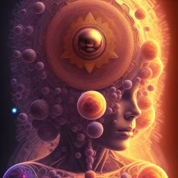 meditation, third eye, universe, fourth dimension, fractal, realistic, 8k, high quality, extreme detail, symmetrical, chakra, human