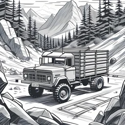Concept art drawing of a truck for collecting fossils in mountains