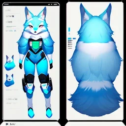  a fox fursona, well drawn, 8k, high quality, realistic, masterfully drawn, fur, furry, fursona reference sheet, in frame, full body portrait, anthropomorphic, screen for a face, cyberpunk, backlighting, soft coloring, pastel coloring