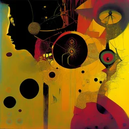 Exponential decay paradigm shift, abstract surrealism, by Dave McKean and Arthur Secunda and Squeak Carnwath, silkscreened mind-bending illustration; asymmetric, Braille art, warm colors, dark shine, saturated colors, atmosphere guided by N(t)=N0​⋅e−kt