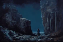 night, rocks, cliff, 2000's gothic horror movies influence, otto pippel impressionism paintings