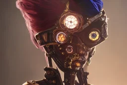 Beautiful steampunk portrait of a robot marionette in a gemstone wood mask