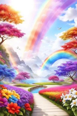 beautiful colors, very beautiful, ,flowers garden,paradisiac angels,rainbow