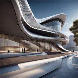 Museo de arte en forma de libros, futurista,arquitectura Estilo Zaha Hadid, calidad ultra, hiperdetallado, hiper realista, obra de arte, 8k 3D