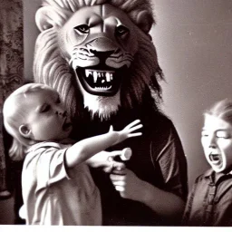 Old photo grandma, lion, zip mouth toy, h r giger, alien child, scared