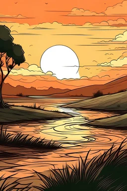 atardecer de cerca con un paisaje fácil para dibujar SIN AGUA