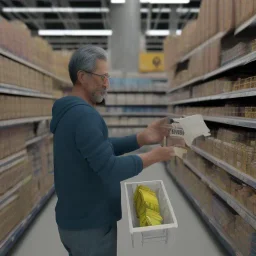 a man paying his items in a walmart, detailed photo