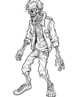 outline art for halloween coloring pages for kids with zombie, white background, Sketch style, full body, only use outline, clean line art, white background, no shadows and clear and well outlined, coloring page for kids,